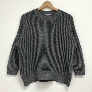 FRNCH Ribbed Textured Boxy Crewneck Pullover 3/4 Sleeve Cotton Sweater S/M